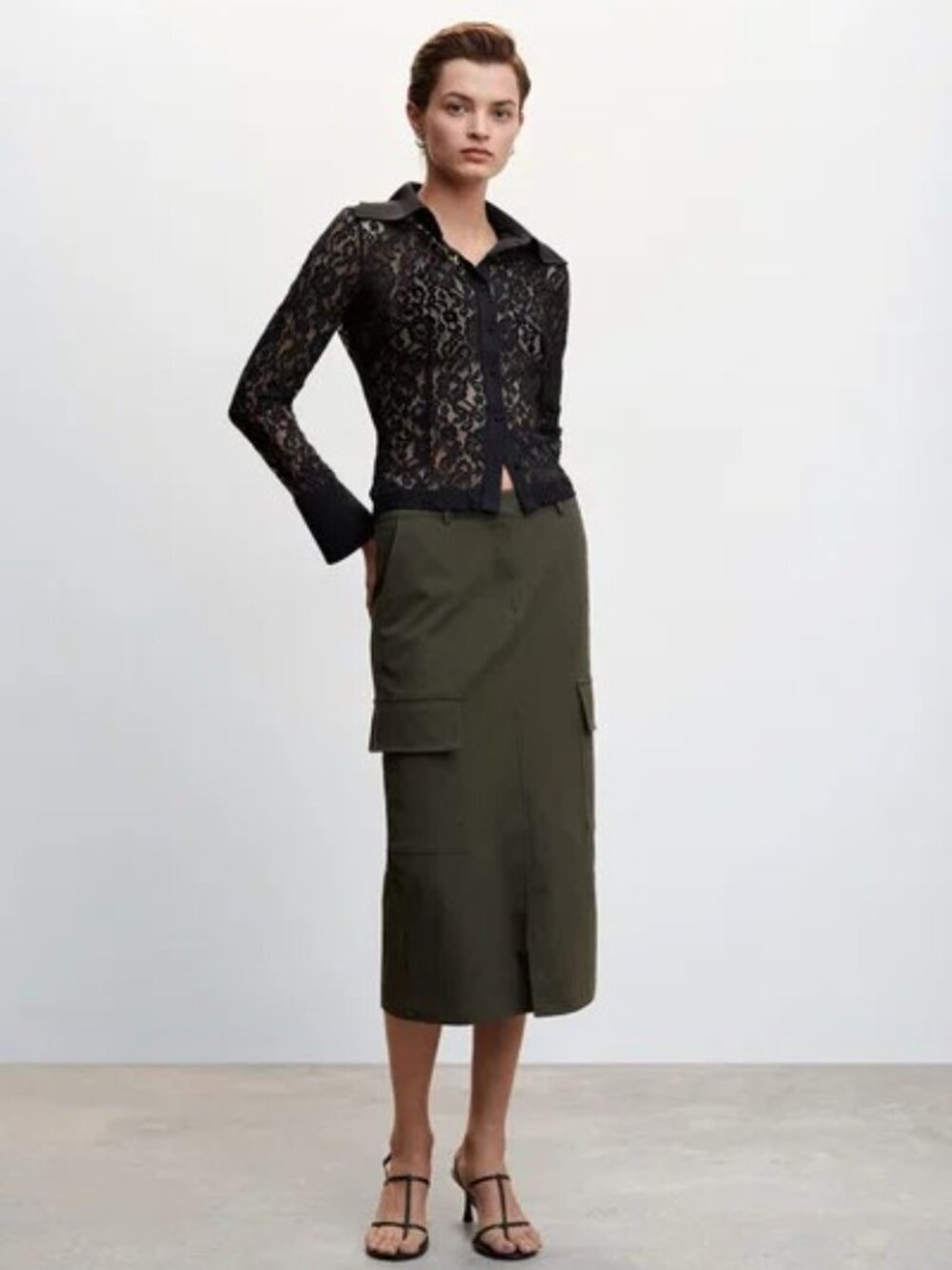 Mango Pencil Skirt with Pockets | Olive Green | Size 2
